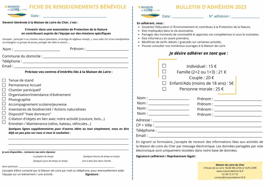 MDL18 - bulletin d'adhésion/fiche renseignement bénévole